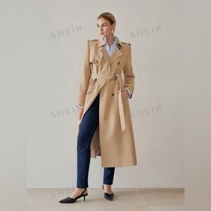 NWOT 🧥 MOTF PREMIUM SOLID DOUBLE BREASTED PLACKET BELTED TRENCH COAT size XS